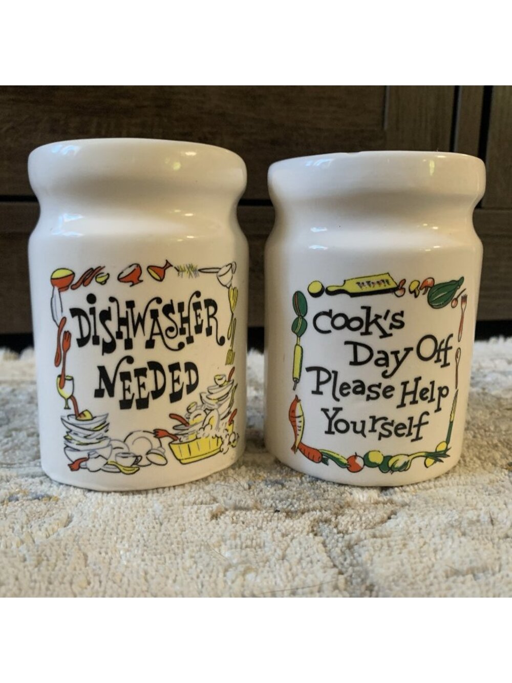 Vintage Cook’s Day Off Dishwasher Needed Salt Pepper Shakers Ceramic 4"
